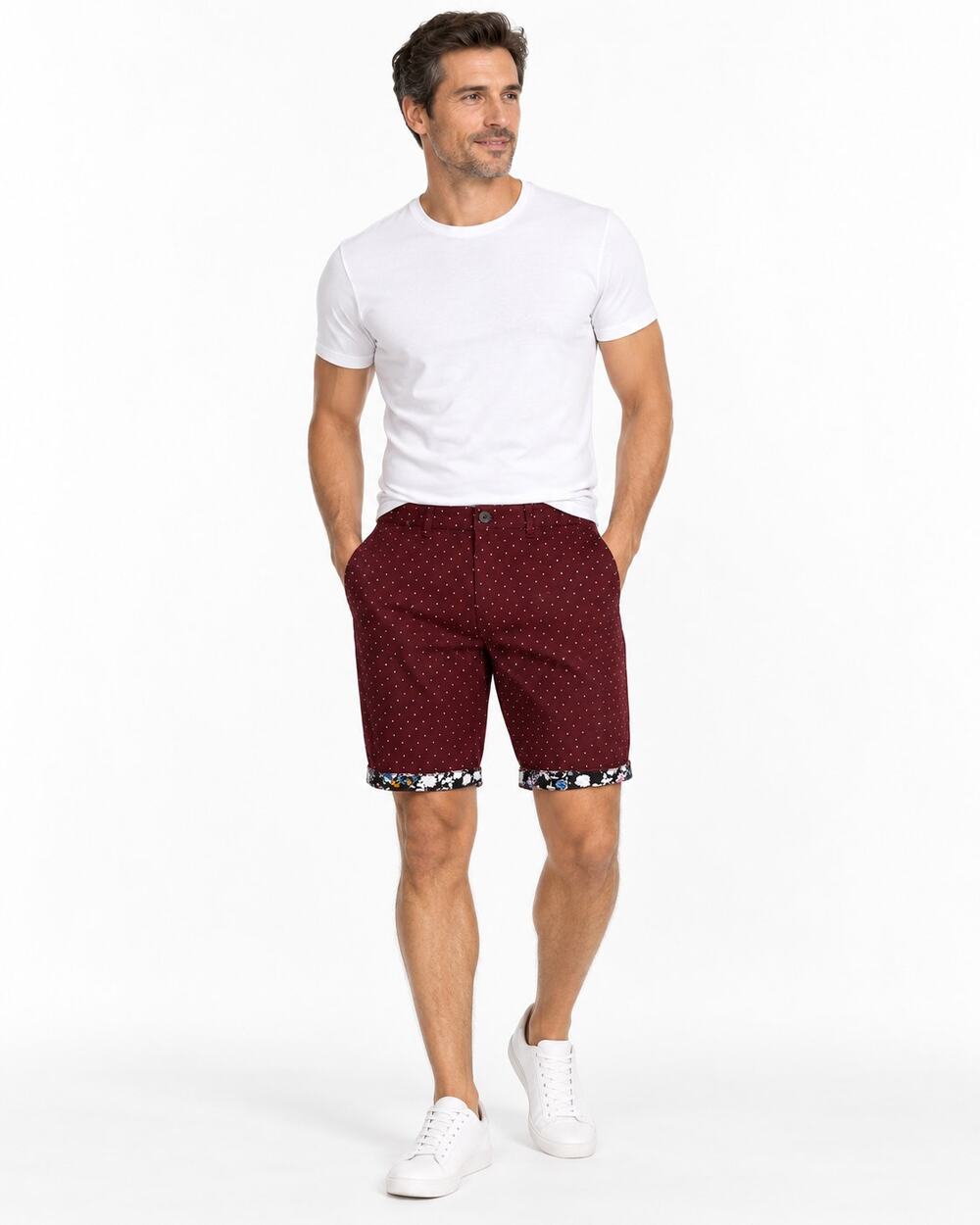 Cactus Man Men’s Burgundy Polka Dot Cuffed Shorts Size 29 Stretch 10"